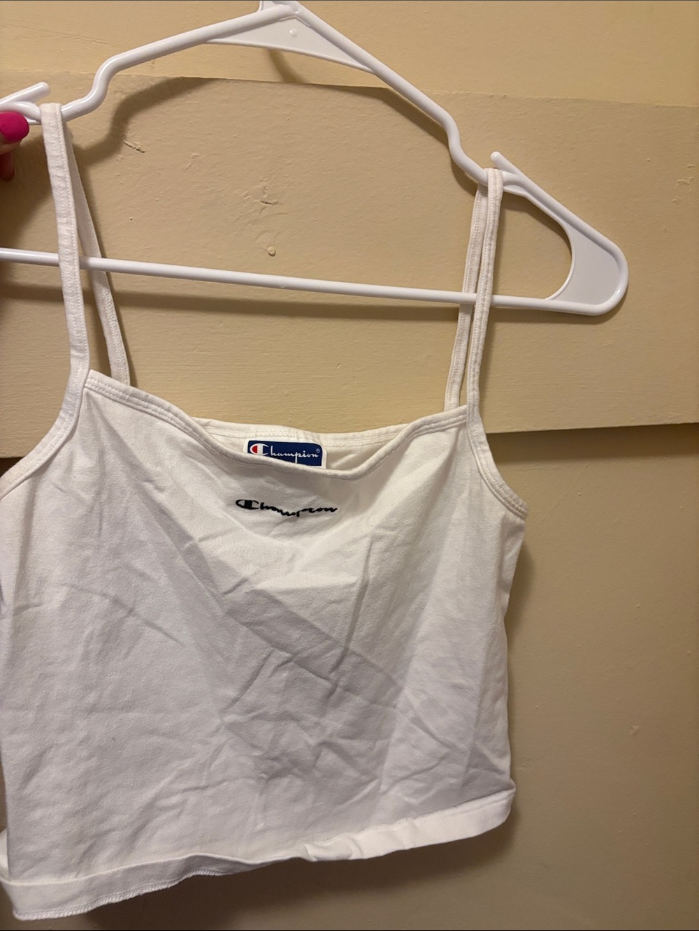 Champion White Cropped Tank Top with Small Script Logo